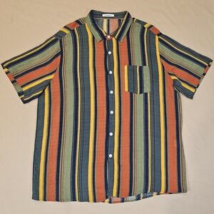 Hawalili Mens Shirt‎ Medium Colorful Striped Button Front Rayon Lightweight XL